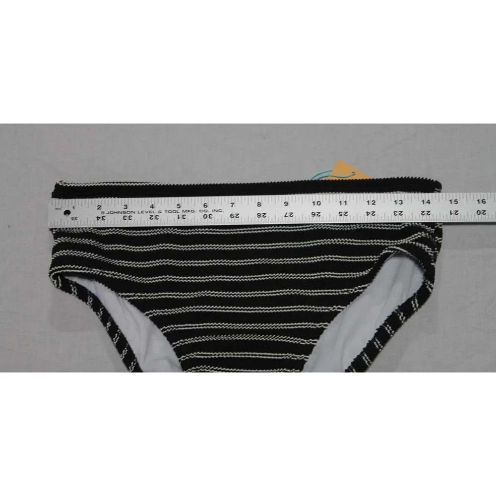 Kona Sol Bikini Bottoms Black White Striped Textured Swimwear Womens Medium NWT